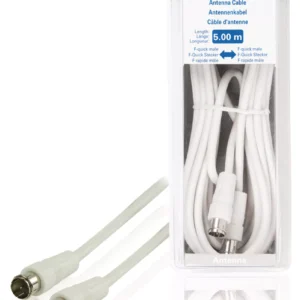 Cablu antena F tata fara filetare - F tata fara filetare alb 5m VALUELINE