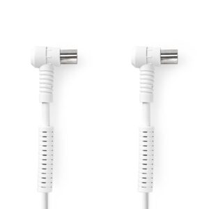 Cablu coaxial ecranat quad IEC tata cotit - IEC mama cotit 1.5m alb Nedis