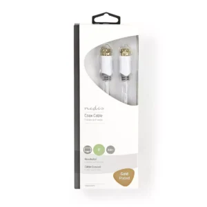 Cablu Coaxial Nedis F Tata F Tata 2m Alb Cupru Dublu Izolat
