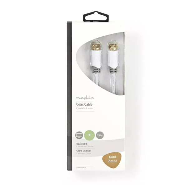 Cablu Coaxial Nedis F Tata F Tata 2m Alb Cupru Dublu Izolat