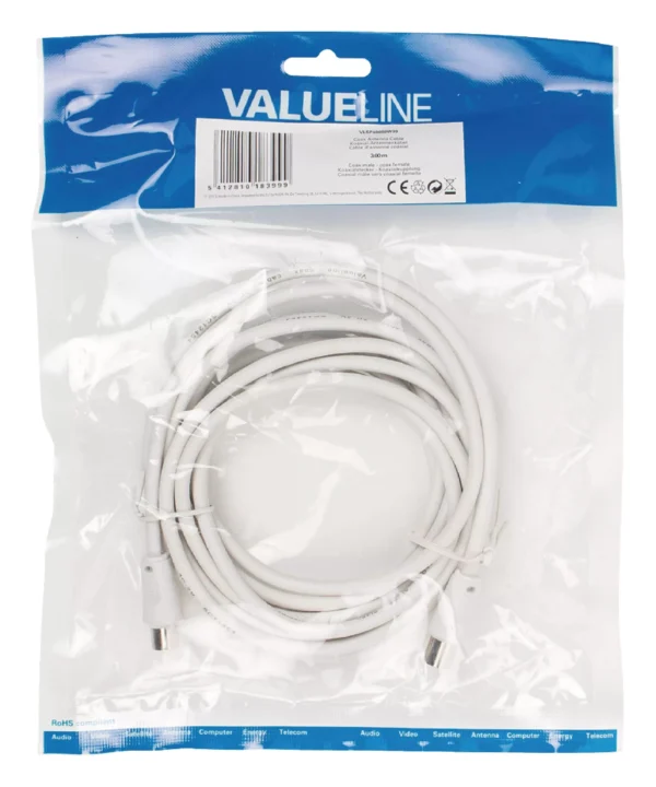 Cablu Coaxial Pentru Antena Tata Coaxial Mama 3m Alb Dublu Ecranat Valueline