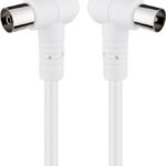 Cablu COAXIAL TV antena 2.5m cotit 90 grade mama-tata 75 ohm clasa A 85DB Dublu ecranat CCS alb 67354 Goobay