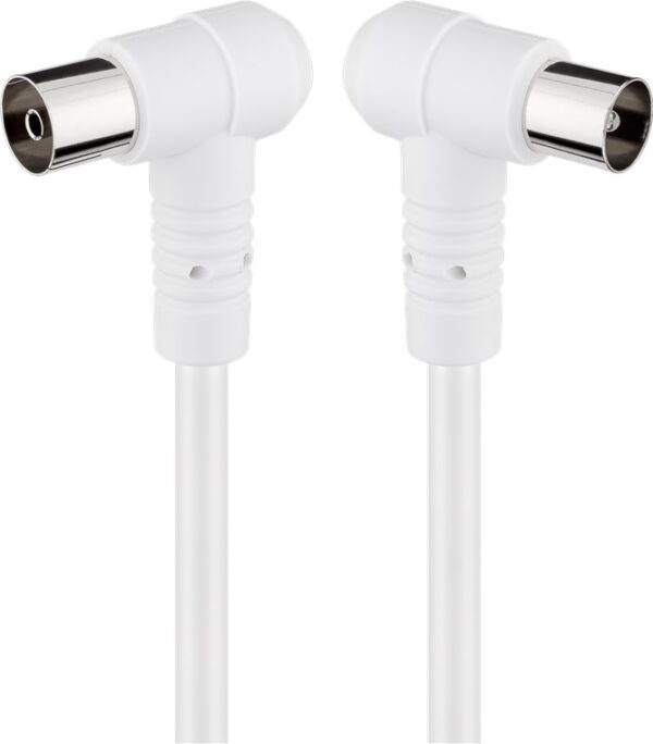 Cablu COAXIAL TV antena 2.5m cotit 90 grade mama-tata 75 ohm clasa A 85DB Dublu ecranat CCS alb 67354 Goobay