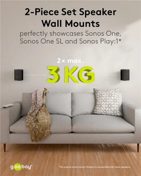 Set suport difuzor de perete Sonos One /Sonos One SL /Sonos Play:1 negru Goobay 70829 Set Suport Difuzor De Perete Sonos One Sonos One Sl Sonos Play 1 Negru Goobay 70829