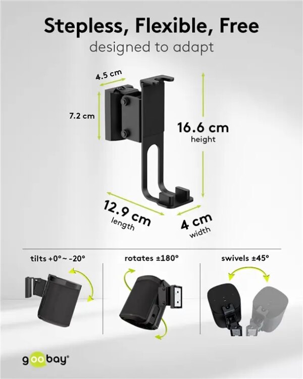 Set suport difuzor de perete Sonos One /Sonos One SL /Sonos Play:1 negru Goobay 70829 Set Suport Difuzor De Perete Sonos One Sonos One Sl Sonos Play 1 Negru Goobay 70829