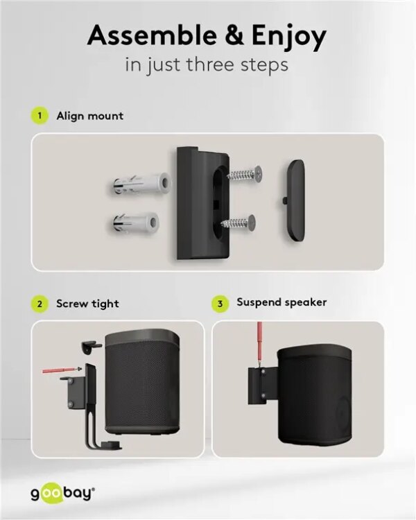 Set suport difuzor de perete Sonos One /Sonos One SL /Sonos Play:1 negru Goobay 70829 Set Suport Difuzor De Perete Sonos One Sonos One Sl Sonos Play 1 Negru Goobay 70829
