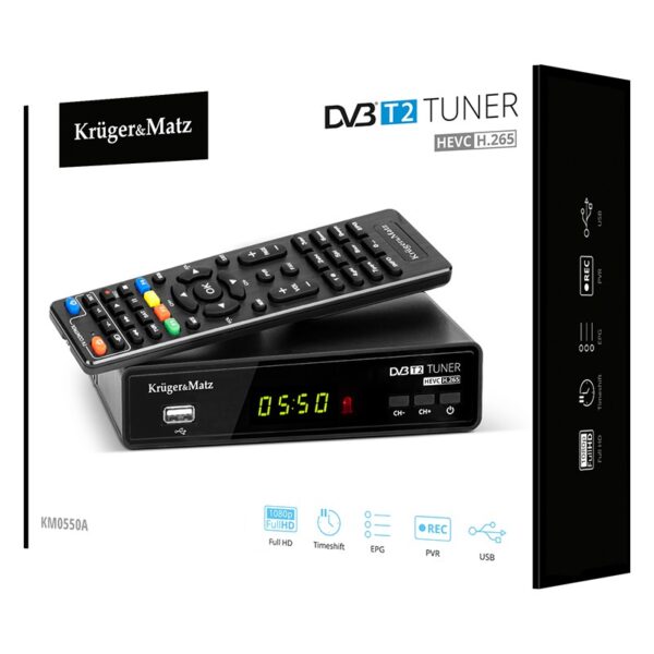 Tuner DVB-T2 DVB-T H.265 HEVC redare media si PVR inregistrare prin port USB 2.0 Kruger&Matz KM0550A Tuner Dvb T2 Dvb T H265 Hevc Redare Media Si Pvr Inregistrare Prin Port Usb 20 Krugermatz Km0550a