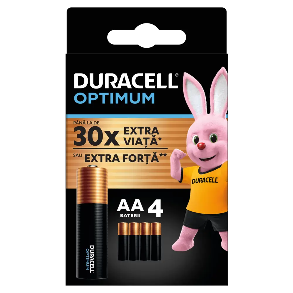 Set baterii alcaline AA R6 DURACELL OPTIMUM 4buc MX1500