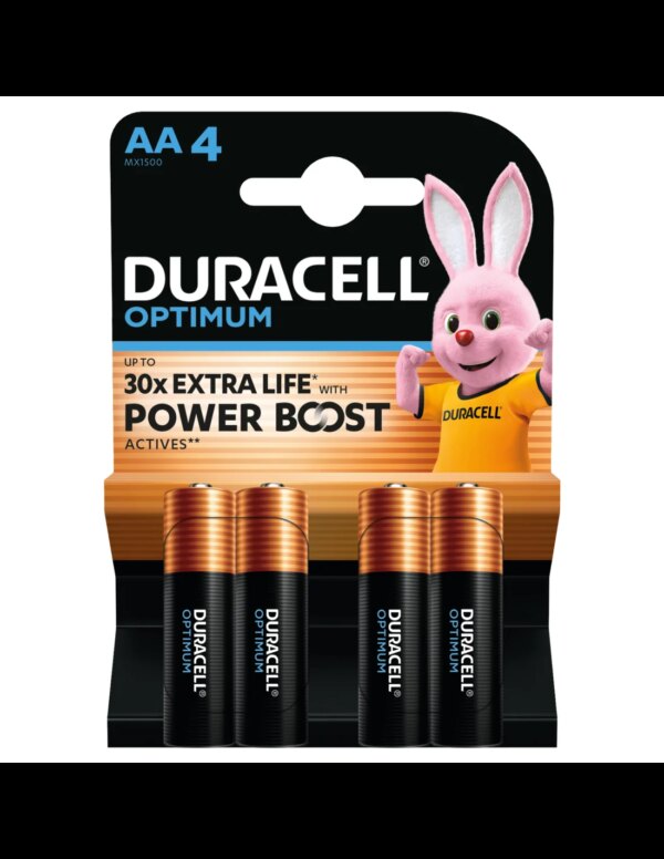 Set baterii DuraCell OPTIMUM Alkaline AA LR6 MX1500 1.5V 4buc